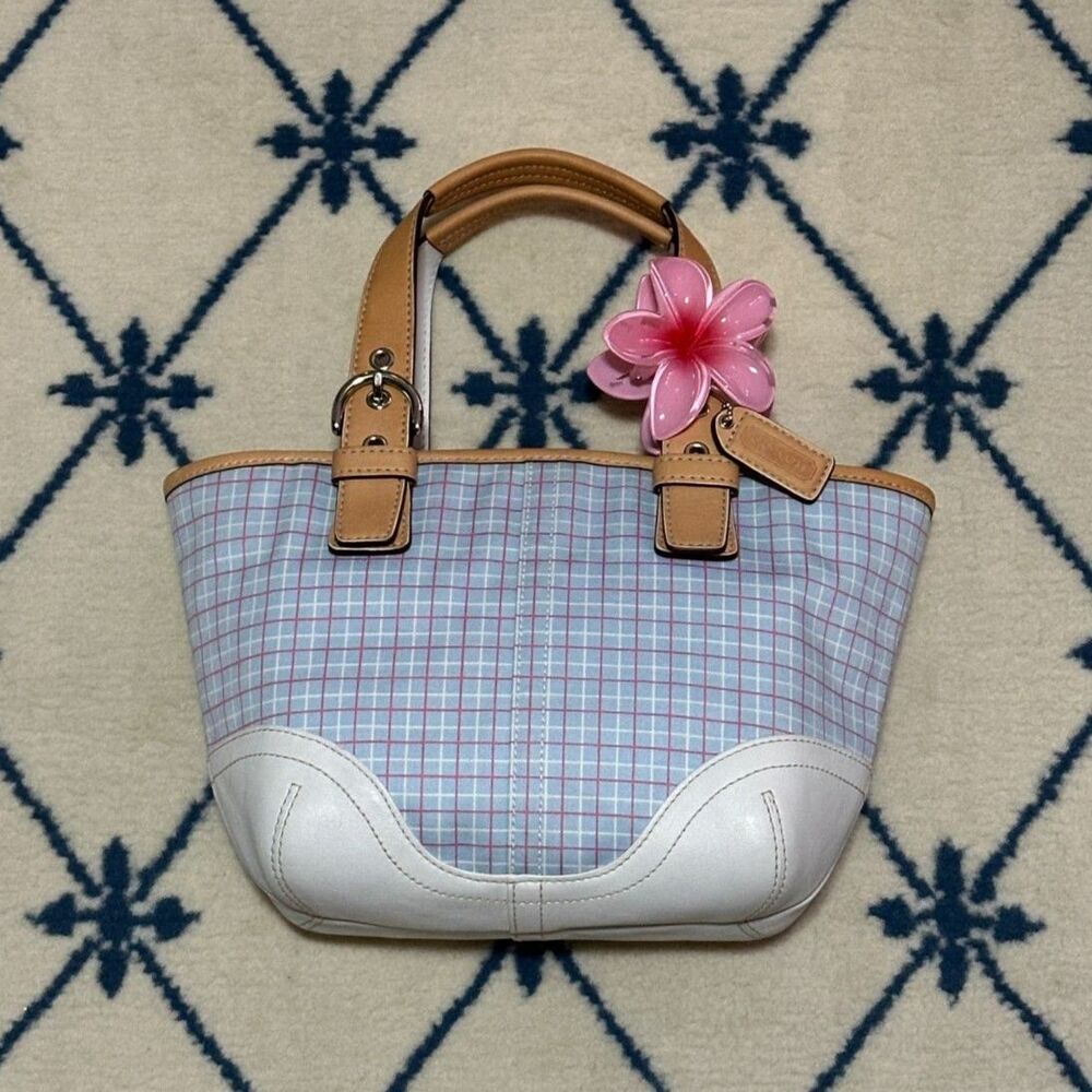 Coach Vintage Y2K Soho Tattersall Plaid Twill Tote 2004 1821 - Blue/Pink